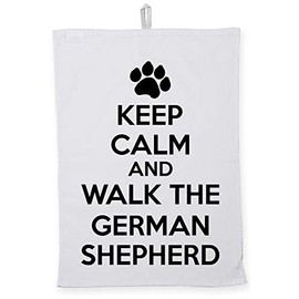 Hippowarehouse Keep calm and walk the german shepherd - dog Tea Towel Eco Printed Dish Cloth Kitchen accessory 50cmx70cm 100% Cotton
