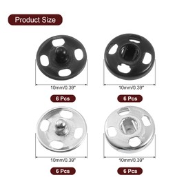 uxcell 12 Juegos Botones de Presión para Coser, Botones de Presión Metálicos de 10 mm para Ropa y Manualidades DIY, Plata/Negro