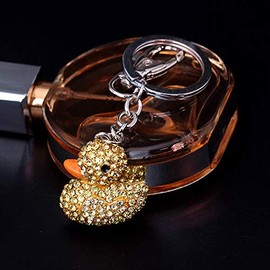 tenghong2021 Lindo llavero de goma con diamantes de imitación, diseño de pato feliz, color amarillo, rosa, regalo para niñas, mujeres y niños, Amarillo, Small