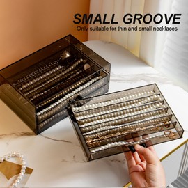 Necklace Box Necklace Holder Organizer, Acrylic Necklace Organizer Box Clear Necklace Display Jewelry Tray with Transparent Lid Jewelry Display Box for Necklace (Clear Black, 3 Drawer 18 Girds)