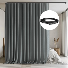 Room Divider Curtains with Flexible Ceiling Tracks Set,Blackout Curtain Ceiling Mount Curtain Track Privacy Room Dividers Ceiling Track Curtain Rod(Dark Grey Drape & Black rail W 10 × H 7 FT)