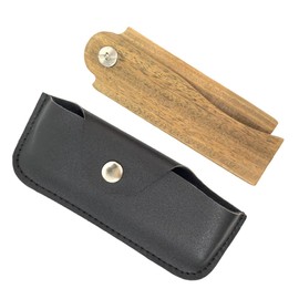 WOONEKY 1pc Portable Wooden Folding Beard Comb with Leather Case Multi-functional Hair Comb for Men Smooth Design for Easy Grooming Travel Use