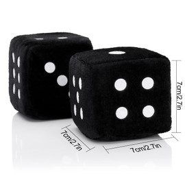 Soleebee Pair Fuzzy Plush Dice Car Hanging Ornament, Black with White Dots Soft Plush Dice Car Decoration Car Rear View Mirror Hanging Accessories (Black A)