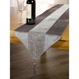 Emma Barclay Eclat - Diamante Sparkle Tasselled Table Runner in Silver - 13x90 (33x183cm)