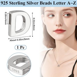 Beebeecraft Letter Bead Letter-D Sterling Silver Capital Letter Alphabet Bead Initial Necklace Bracelet Pendant Charm for Jewelry Making