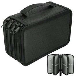 Pencil Case Large XXL, 72 Slots Pencil Case Large Capacity 20 x 12.5 x 8.7 cm Portable Waterproof Pencil Case Large with Zip Carry Handle for Coloured Pencils, Markers, Ballpoint Pens, Black