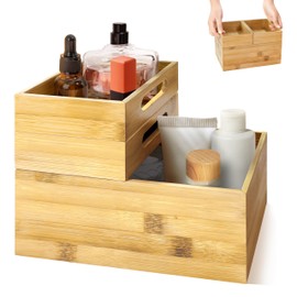 HOMESTEAD 3-Piece Stackable Bamboo Storage Box, Office Desk Organizer, Wooden Boxes for Makeup Drawer Organizer Bathroom, Office Supplies, Kitchen Utensils, Bamboo Storage Containers, Jewelry Tray