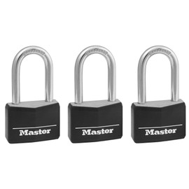 Master Lock Padlock, Covered Aluminum Lock, 1-9/16 in. Wide, Black, 141DLF (Thrее Рack)