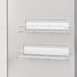 HuggieGems 2 Pack Magnetic Spice Rack Organizer for Refrigerator and Microwave Oven, Metal Fridge Shelf for Kitchen, White