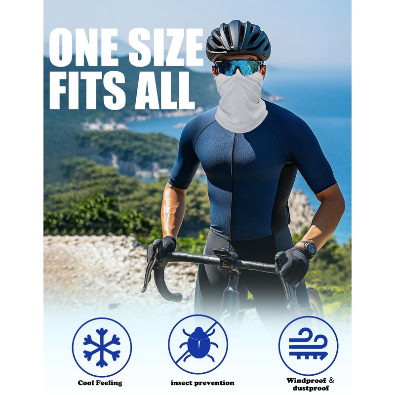 JHYWELL Cooling Neck Gaiter Face Cover, White UV Protection Mask,