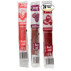 Joray Fruit Roll Variety Pack! Cherry, Strawberry Raspberry, .75 Oz Fruit Leather (Total of 24 Fruit Leathers)