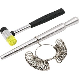 PHYHOO Rould Ring Mandrel Metal Ring Sizer Gauge Set with Jewelers Rubber Mallet Hammer Ring Measurement Tool Finger Sizing Size Measuring US Sizes 0-13 Steel Jewelry Making Tools