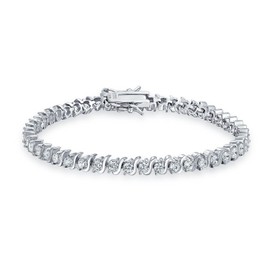 Traditional Bridal Jewelry 15 CT AAA CZ Round Solitaire Swirl S Wave Link Tennis Bracelet for Women Wedding .925 Sterling Silver Rhodium