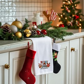 THDSE Merry Christmas Kitchen Towels, Retro Xmas Dog Paw Hand Towels for Bathroom, Christmas Hats Decorations Dish Towels, Xmas Tree Winter Dishcloth for Bathroom Kitchen Cooking Home, 16x24 Inch