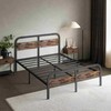 ZIYOO Queen Size Metal Bed Frame with Rustic Wooden Headboard
