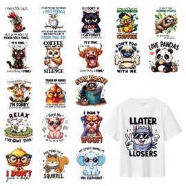 Dtf Shirt Transfers Ready Press - 20 Pcs Funny Animal Iron on Transfers Sarcastic Cat Dog Cow Love Pandas Patterns Heat Transfer Vinyl Stickers Decals for Clothes Patches Bag Pillow DIY Decor