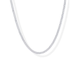 PAVOI 14K Gold Plated Curb Paperclip Box Sphere Bead Snake and Figaro Chain Adjustable Necklace (Curb, White Gold Plated)