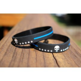 Stryker Products Stryker Thin Blue Line Bracelet Punisher with Stars Police Memorial Support Wristband, Medium