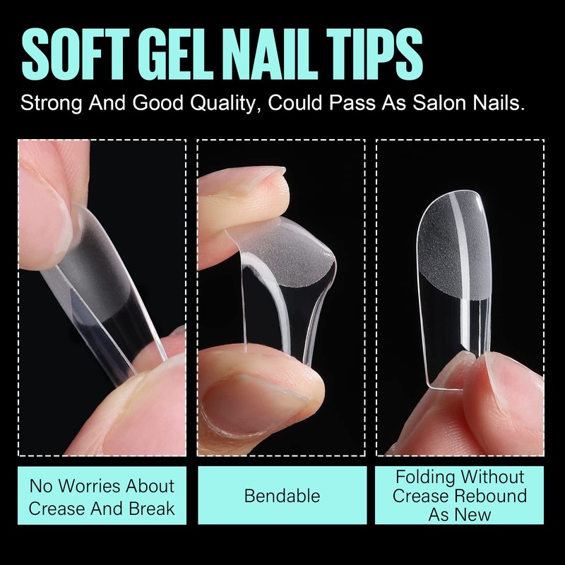 TOMICCA Nail Tips, Pack of 240 Full Cover Soft Gel