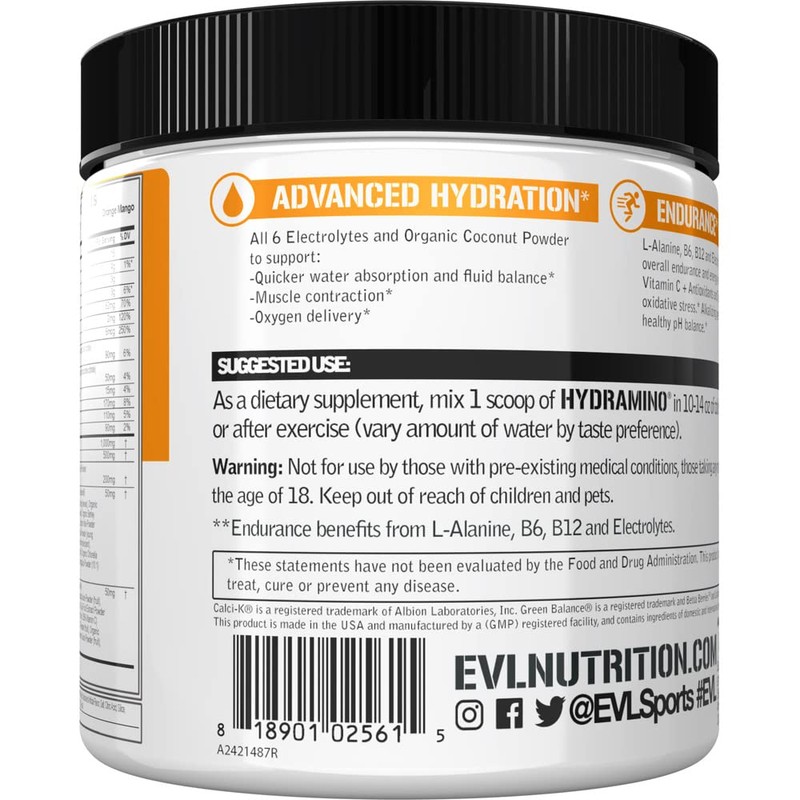 Evlution Nutrition HYDRAMINO Complete Hydration Multiplier, All 6 Electrolytes, Vitamin