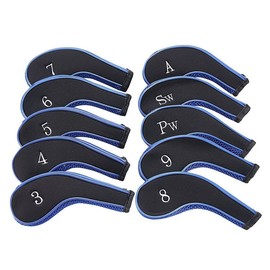 Golf Iron Headcovers Golf Club Head Cover Iron Wedge Head Protector with Zip and Embroidered Numbers (Black/Blue)