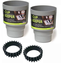 Cup Keeper Plus-2 PK W/Beverage Bands Car Cup Holder Adapter Expands to Hold Larger Beverage Containers up to 3.7" Diameter/Fits 32 oz Flasks & Water Bottles Gray