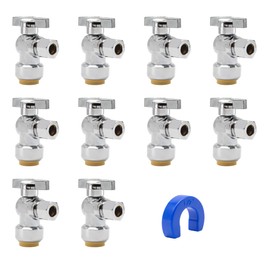 PURAGEIR 10 Pack Pushfit Angle Stop Faucet Valve, 1/2" Push-Fit x 3/8" Comp, Quarter Turn 1/2" Nom x 3/8" Compression Shut Off Water Valve, Pex, Copper,Cpvc,Brass