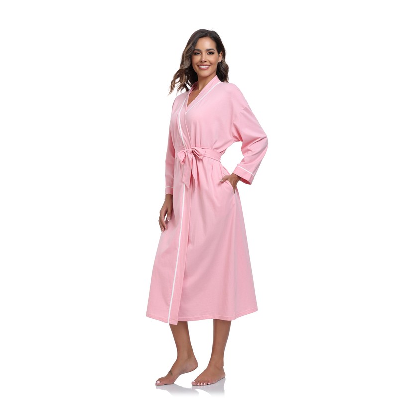 COLORFULLEAF Women's 100% Cotton Robes Lightweight Long Bathrobe Kimono Robe