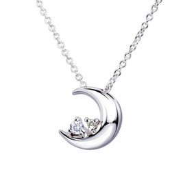 Sears e1625 Silver Necklace, Natural Diamond, 12 Birthstones, Crescent Moon, tanzanite,