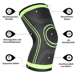 Knee Support Pack of 2 Compression Knee Support for Men Women Non-Slip Breathable Knee Brace for Arthritis, Meniscus Tear, ACL, Tendonitis, Running, Squats, Sports (Green, M)