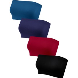 Geyoga 4 Pieces Strapless Women's Bralette Unpadded Bandeau Bra, Retro colours, m