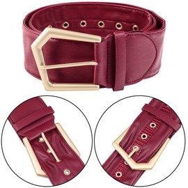 KYEYGWO Women's Wide Belt with Golden Pin Buckle, Classic PU Leather Belt, Women Dress, Waist Belt, Adjustable Casual Belt for Coat, Shirt, Wind Jacket, red