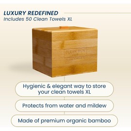 CLEAN SKIN CLUB Luxe Bamboo Box con Funda Y Toallas Xl, Toalla Facial, Toallitas Secas Desmaquillantes Desechables, Lavado Facial 50 Unidades (Paquete de 1)
