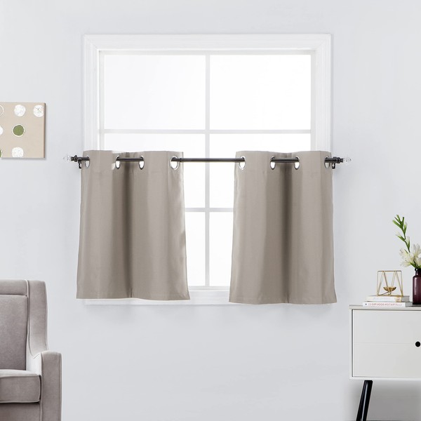 DiamondHome 2 Piece Short Blackout Kitchen Curtains 36 inch Length - Insulated Grommet Top Window Treatment Tiers for Small Window (Taupe)