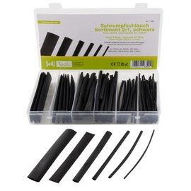 SeKi 17408 2:1 Parts Black Heat Shrink Tubing Assortment in Black 80-Piece in 6 Sizes (30 x 1, 10 x 2.5 mm, 20 x 4 mm, 10 x 6 mm, 6 x 10 mm, 4 x 13 mm) Each 10 cm Long