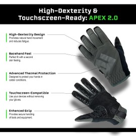 APEX 2.0 Cold Weather Gloves with Touchscreen Fingers, Thermal, Insulated, for Work, Tactical, Shooting, Hunting, Multi Sport, Outdoor Winter Protection, Small, Carbon Grey