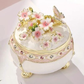 JFYSJ Crystal Jeweled Enameled Trinket Jewelry Boxes Hinged Hand-Painted Flower Butterfly Pattern Jeweled Box for Girls (white)