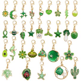 Vibrant Green Enamel Shoe & Purse Charms - 30 Pcs Clip On Pendant Charm with Assorted Designs, Multi-Use for Shoe Laces, Bags, Zipper Pulls & Keychains, Jewelry Accessories Kit, Ideal for Craft Lovers