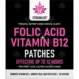 Folic Acid & Vitamin B12 Patches – High Absorption, 12-Hour Release – Supports Energy, Mood, & Immune Health – Easy-to-Use – 30 Patches – Natural Ingredients – Like - Capsules & Powder