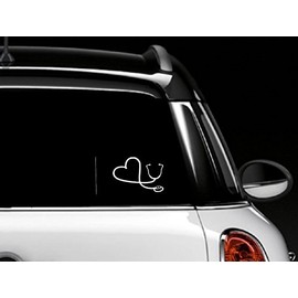 white heart stethoscope 5.2 inches high car decal