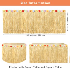 Fovths Luau Grass Table Skirt Natural 9 Feet x 29.5 Inch Hawaiian Table Skirt for Tropical Hawaiian Party Decorations Luau Costume Party, Straw Yellow