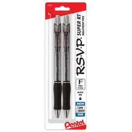 Pentel RSVP Super RT Ballpoint Pen, (0.7mm) Fine Line, Black Ink, 2-Pk - BX477BP2A