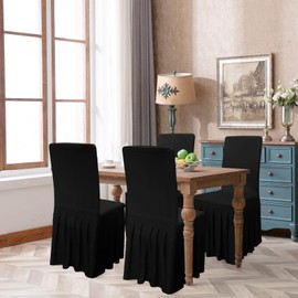 Babenest 2pcs Chair Cover with Long Skirt, Washable Universal Parson Chair Protector, Anti-Dirty Stretchy Dining Room Skirted Chair Slipcover Extended Version for Home, Hotel, Ceremony, Party(Black)