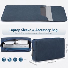 HYZUO 15 Inch Laptop Sleeve for MacBook Air 15 M3 A3114 M2 A2941 2024 2023, 15 Surface Laptop 7/6/5/4/3, MacBook Pro 15 2019-2016, with Pouch, Navy Blue