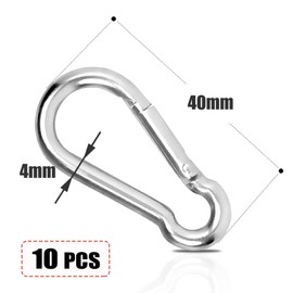 10 x Snap Hooks, Carabiner Hooks M4 Heavy Duty 304 Stainless Steel, Small Carabiner Snap Hooks Keychain Clips for Outdoor, Camping, Hiking, Hooks for lifting aids and handles with an eyelet…