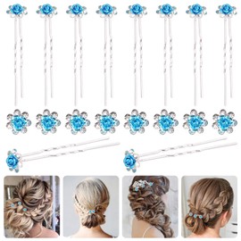Rustark 40 horquillas de pelo de cristal azul con diamantes de imitación, horquillas para el pelo en forma de U, horquillas para moño, para bodas, novias, mujeres, accesorios de joyería para el cabello con estuche de almacenamiento