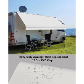 Xenjum RV Awning Fabric Replacement, Upgraded 18.5oz Vinyl Camper Awning Replacement, Universal Outdoor Canopy for Electric and Manual RV Awning (16'(Fabric 15'2"), White)