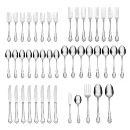 Oneida True Rose 45 Piece Everyday Flatware, Service for 8, 18/0 Stainless Steel, Silverware Set, Silver
