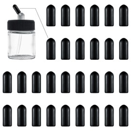 Master Airbrush Siphon Bottle Jar Adapter Cap Covers (Pack of 36) - Black Plastic Plugs, Prevent Paint Spills - Fits Single-Action, Dual-Action Bottom Feed, Suction Feed Lid Assembly Connector Fitting