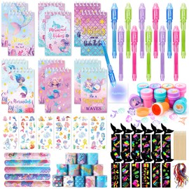 G.C Mermaid Party Bag Children's Birthday Party Bag with UV Pen & Notebook & Scratch Pictures Bookmark & Bracelet Mermaid Pinata Give Aways Guest Gift Children's Birthday Girls
